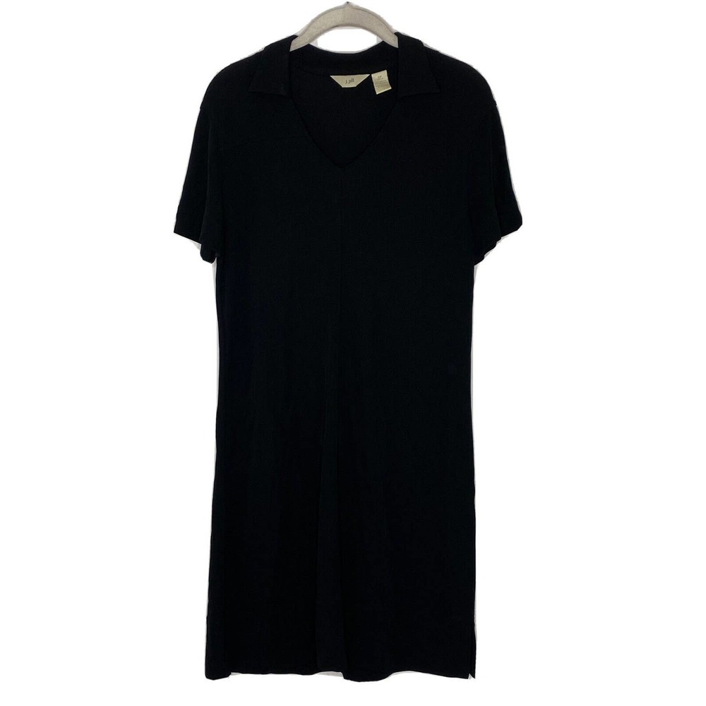 J. Jill Tunic VTG Womens BlacK Knit Collared Easy A-Line Short Sleeve Dress PS